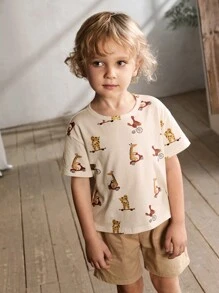 Cozy Pixies 少年卡通動物圖案柔軟針織圓領短袖T恤