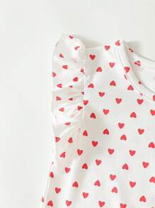 SHEIN 3pcs Baby Girls' Leisure Solid Color & Heart Print Cap Sleeve Tops - Multicolor - View 3