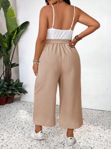 SHEIN Frenchy Summer Lace Patchwork Color Clash Texture Fabric Belted Plus Size Jumpsuit