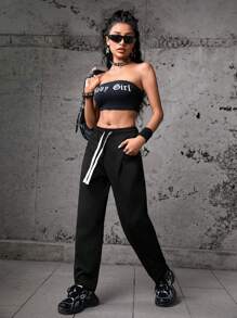 SHEIN Sports Women's Loose Outdoor Urban Commute Sports Pants - Black - View 3