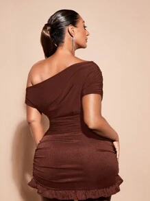 SHEIN BAE 大码女式露肩短袖黑色T恤