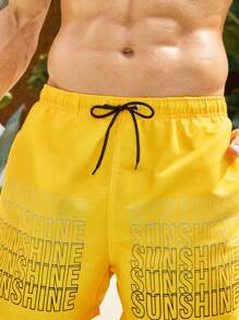 Surfspeed Letter Printed Drawstring Beach Shorts With Pocket - Multicolor - View 3