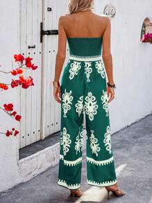 Breezaya Bộ áo liền quần đan dây lệch vai dành cho nữ, in ngẫu nhiên với lưng hở lưng, phong cách ngày lễ - Màu xanh lam - Xem 5