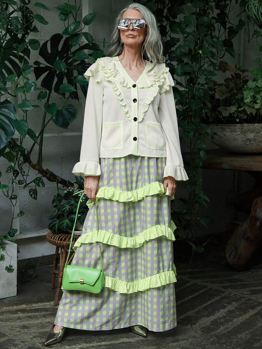 SHEIN LUNE Ladies' Plain Simple Daily Long Sleeve Going Out Top