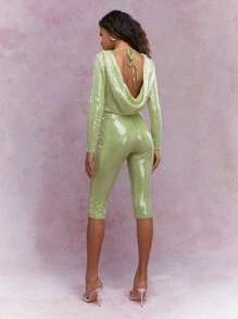 MISSGUIDED Y2K Futuristic Sequin Ngày lễ Thánh Patrick Đảng Unitard Bodysuit Tay dài Jumpsuit Trang phục biểu diễn khiêu vũ ngày lễ của Ireland Lucky Charm Trang phục lễ hội - màu xanh lá - Xem 2