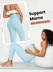 GLOWMODE 24" FeatherFit™ Super High Rise Belly Support Maternity Leggings High-Stretchy - Aqua Blue - View 8