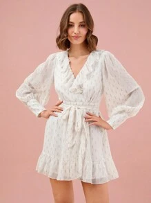 Enchnt Women's Printed Simple Everyday Long Sleeve Dress - White - View 1