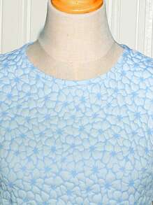 Teen Girl Jacquard Ruffle Sleeve Asymmetrical Hem Blouse & Wide Leg Pants With Belt - Baby Blue - View 3