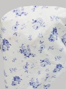 SHEIN MOD Đầm dây rút in hoa toàn thân xẻ đùi Cami dài mùa hè dây đeo vai - Xanh và trắng - Xem 5