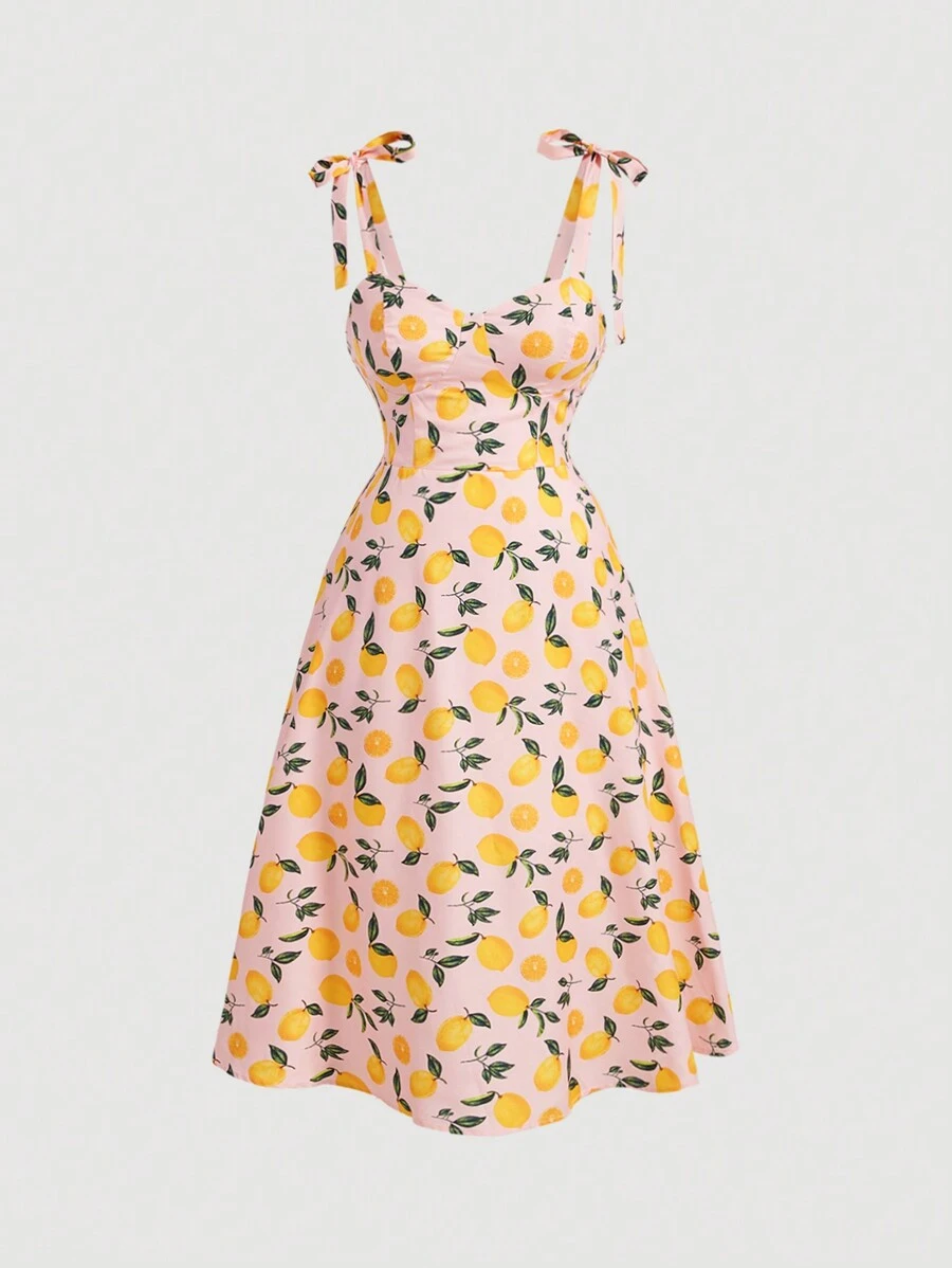 SHEIN MOD Orange Printed Tie-Belt Plus Size Dress - Pink - View 1