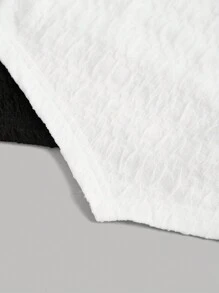 SHEIN 少女针织纯色提花黑白可拆卸肩带休闲抹胸 2 件/套 - 黑與白 - 查看 4