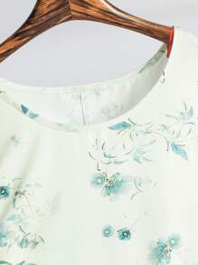 Mulvari Random Floral Printed Plus Size Round Neck Sleeveless Dress And Short Sleeve Cardigan Twinset, Retro Casual Vintage Fashion Loose Dress Spring Summer 2 Pieces Set - Multicolor - View 4