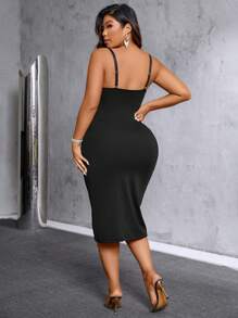 Flirla Ladies' Solid Color Simple Everyday Cami Dress - Black - View 2