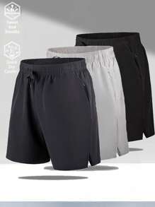 3pcs Boyfriend Style Men's Elastic Ice Silk Boxer Briefs, Summer Lightweight Casual Quick-Drying Shorts With Zipper Pocket, Plus Size