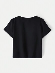 SCOOBY-DOO X SHEIN 少女漫畫狗圖案短袖T恤，夏季款 - 黑色 - 查看 4