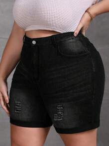 SHEIN CURVE+ Plus Size Stretchy Denim Versatile Cycling Pants