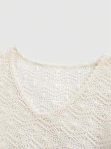 ROMWE Hippie Knitted Hollow-Out Jacquard Bohemian Holiday Top - White - View 8