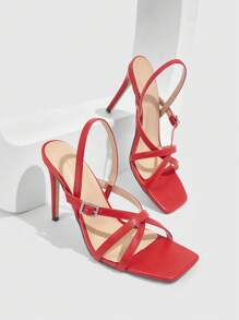 CUCCOO SZL Pointed Toe Thin High Heels, Sexy & Stylish Casual Back Strap Women's Summer Sandals - Red - View 5
