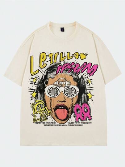 Street Life Camiseta de manga corta con estampado de retrato para hombres, estilo vintage de alta calle, verano, escuela