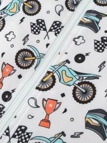 SHEIN Baby Boy Simple Allover Print Motorcycle Pattern Long Sleeve Jumpsuit Home Wear Snug Fit - Multicolor - View 4