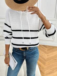 SHEIN Frenchy Women's Hooded Texture Waffle Knit Striped Pants
