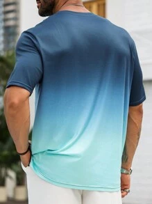 ResortEase Men Plus Vacation Tropical Palm Tree Graphic Print Beach Short Sleeve Ombre Tee