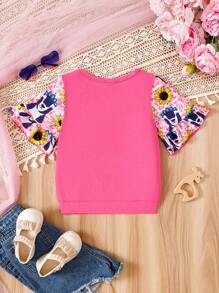 SHEIN 少女心形美國國旗印花圓領短袖休閒T恤，夏日必備 - 粉色 - 查看 2