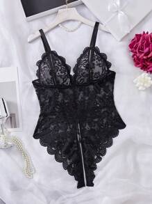 性感蕾絲大尺碼連身衣，1件 - 黑色 - 查看 1