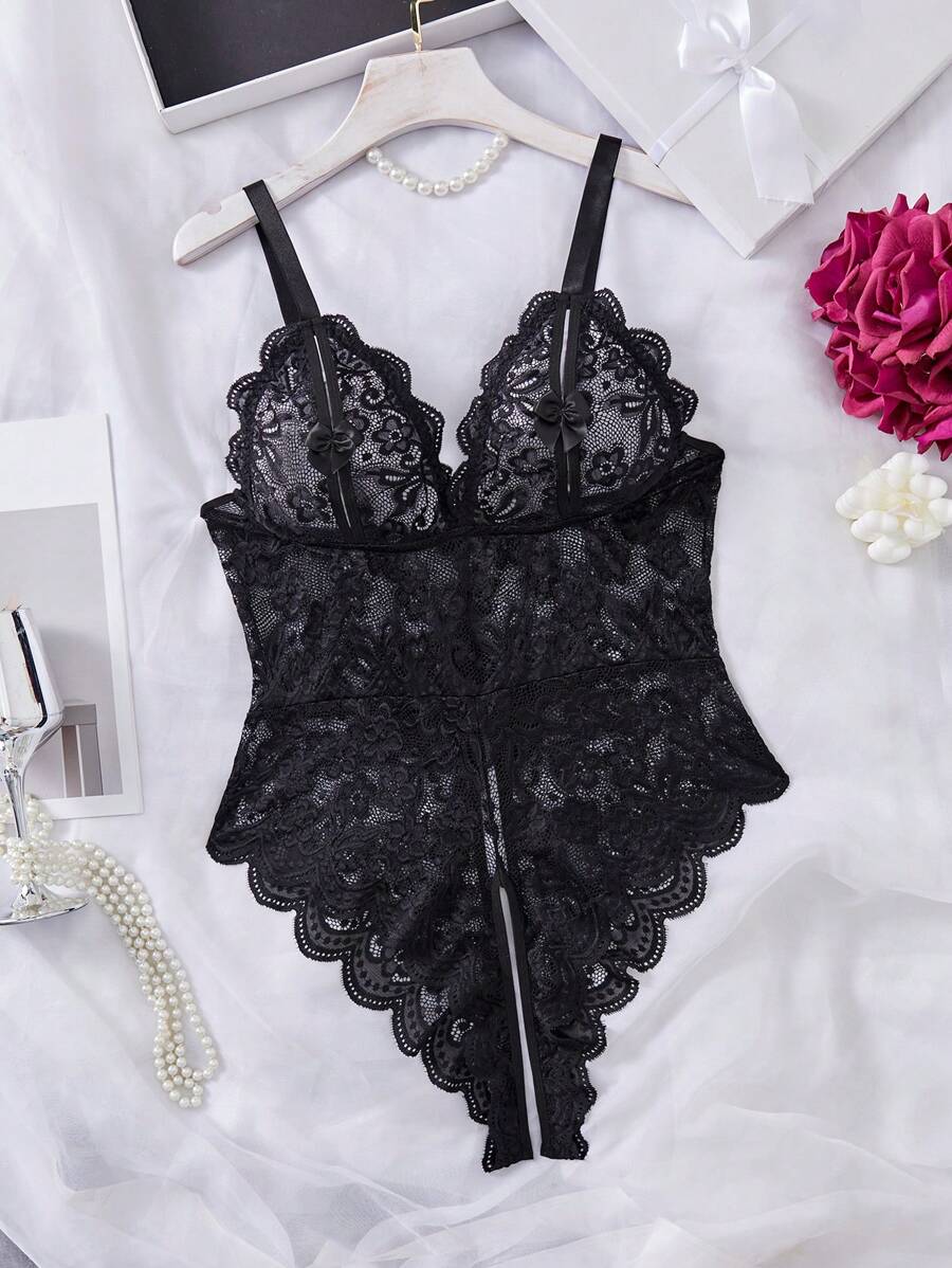 性感蕾絲大尺碼連身衣，1件 - 黑色 - 查看 1