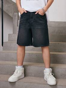 Teen Boy Cat Whisker Elastic Waist Denim Shorts