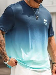 ResortEase Men Plus Vacation Tropical Palm Tree Graphic Print Beach Short Sleeve Ombre Tee