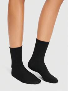 ROMWE Grunge Punk 1 đôi tất dài đến bắp chân thông thường dành cho nữ có họa tiết ngôi sao năm cánh, phù hợp cho mọi mùa - màu đen - Xem 3