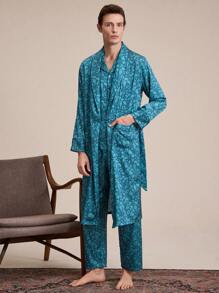 EverLounge Men Allover Print Belted Robe - Green - View 5