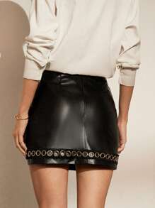 Aveloria Modichic Fashionable High-End Commute & Sexy PU Skirt With Metallic Zipper And Eyelet Details