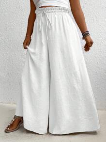 Momelise Plus Size Women's Solid Color Simple Daily Pants Fall Cloth For Women - White - View 3