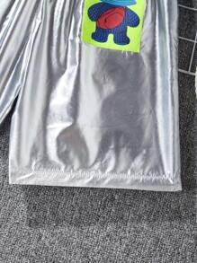 1pc Boys' Shorts Elastic Waist Silver Coated Fabric Casual Shorts, Summer - Silver - View 3