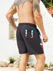 Surfspeed Men's Simple Printed Drawstring Beach Shorts Swim Trunks - Black - View 2