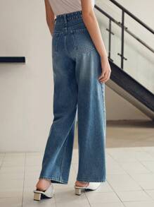 MOTF STUDIO STUDDED WASHED STRAIGHT LEG JEANS - Blue - View 4