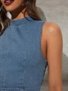 Forever 21 Denim Mock Neck Top - Hellblaue Waschung - Blau - Übersicht 7