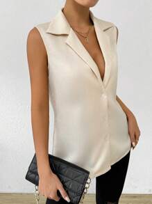 Chiquease Satin Sleeveless Women's Casual Shirt Fall Women Clothes Teacher Clothes - Apricot - View 4