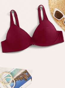 SHEIN Swim Solid Underwire Summer Beach Bikini Top - Burgundy - View 4