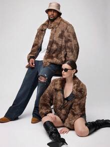 Manfinity VCAY Chaqueta de punto casual y suave para hombre de talla grande con estampado de bigote largo y tinte, con cremallera, adecuada para otoño e invierno