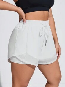 Gameset SHEIN Sport Plus Size Women's Solid Color Simple Daily Sports Shorts Sweater Shorts