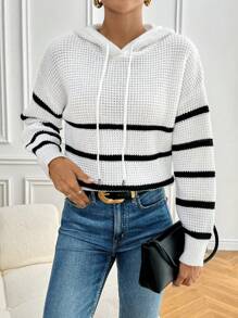 SHEIN Frenchy Women's Hooded Texture Waffle Knit Striped Pants