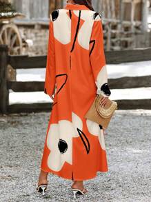 EMERY ROSE Women's Holiday Casual Random Printed Button-Down Shirt Dress Maxi Women Outfit