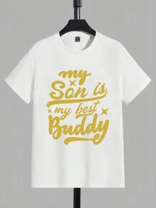 Manfinity Men's Round Neck Short Sleeve T-Shirt With Letter Print - White - View 3