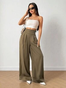 Chiquease Casual Long Pleated Daily Wear Trouser