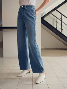 MOTF STUDIO STUDDED WASHED STRAIGHT LEG JEANS - Blue - View 2