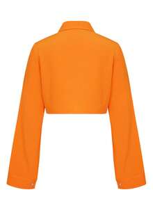 Chemise orange à boutons, col chemise, manches longues, poche, longueur courte - Orange - Voir 2