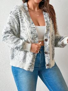 SHEIN Clasi Plus Size Women's Simple Casual Button Color Block Long Sleeve Cardigan, Dailywear Fall Cloth For Women - Black and White - View 3